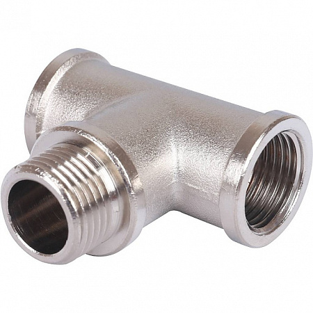 Тройник переходной резьбовой латунный STOUT никель 1/2&quot;x1/2&quot;x1/2&quot; ВНВ