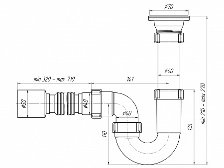 АНИПЛАСТ Сифон 11/2&quot;х40 прямоточный с гибкой трубой 40х50 D0110