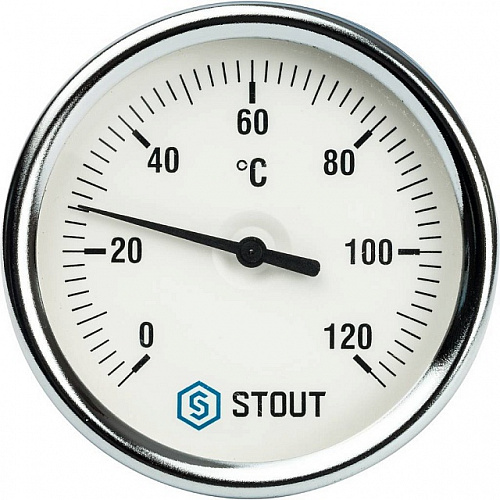 Термометр биметаллический погружной STOUT Ø80-1/2&amp;quot;, гильза 75 мм, +120°C