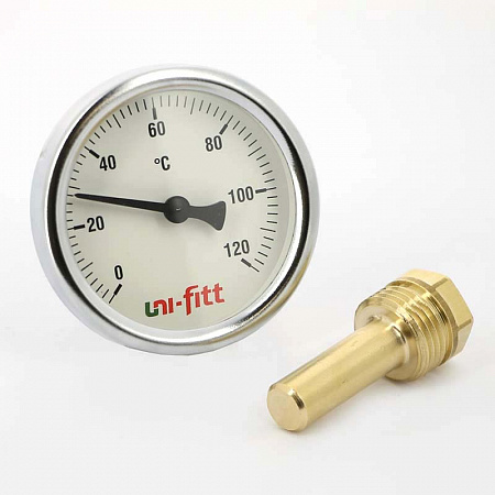 Термометр биметаллический погружной UNI-FITT Ø63-1/2&quot;, гильза 50 мм, +120°C