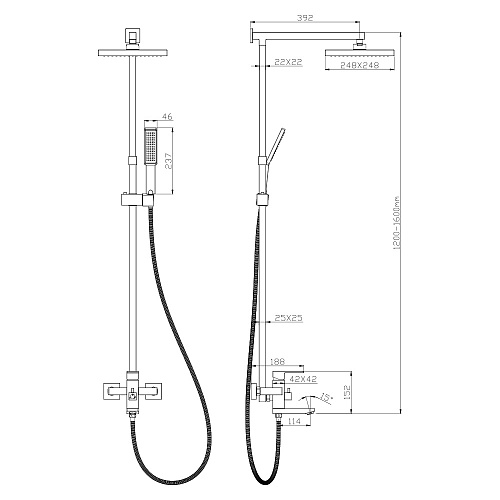 Смеситель для ванны с верхним душем OLIVE'S GRANADA 05511GN хром, латунь, уп. (5 шт)