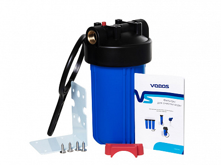 Корпус-колба фильтра из пластика VODOS СИНИЙ холодная вода 10BB, 1&quot; В (ключ,кроншт.)