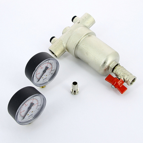 Фильтр промывной два манометра ITAP 189 никель 3/4&amp;quot; ВР-ВР, 300 мкм, латунная колба (27642G)