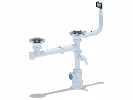 Сифон для кухонных мойки двойной АНИПЛАСТ ГРОТ A7500S 31/2&quot;х40 смещ с отв стир маш, с гибк переливом
