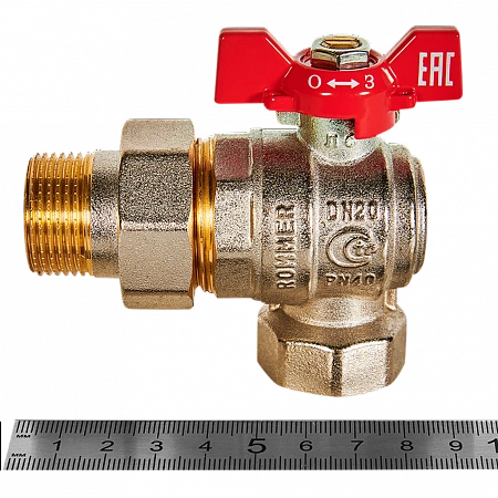 Кран шаровой с американкой угловой ROMMER бабочка 3/4&quot; ВН NEW