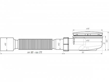 АНИПЛАСТ Сифон для душевого поддона 11/2&quot;х90, h 55 хром с гибкой тр. 375х40/50