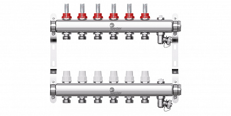 Коллекторная группа WESTER W902.6 нержавейка 1&quot;x3/4&quot; EK -6 выходов, с расходомерами