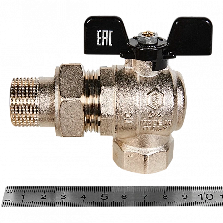 Кран шаровой с американкой угловой STOUT бабочка 3/4&quot; ВР/НР