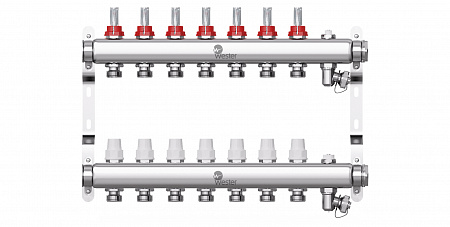 Коллекторная группа WESTER W902.7 нержавейка 1&quot;x3/4&quot; EK -7 выходов, с расходомерами