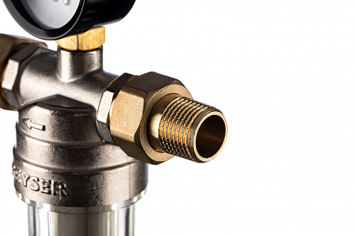 Фильтр промывной с манометром ГЕЙЗЕР БАСТИОН Ø53 никель 1/2&amp;quot; АМ-АМ, 90 мкм, пластиковая колба