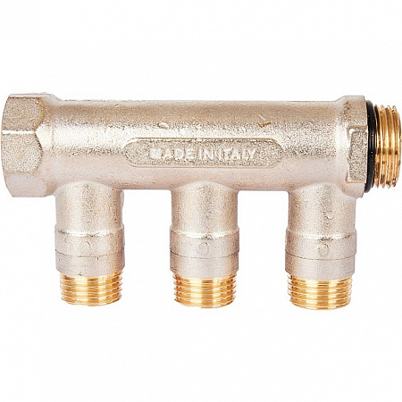 Коллектор распределительный шаровой STOUT никель 3/4&quot;x1/2&quot; -3 выхода, (красные ручки), евроконус
