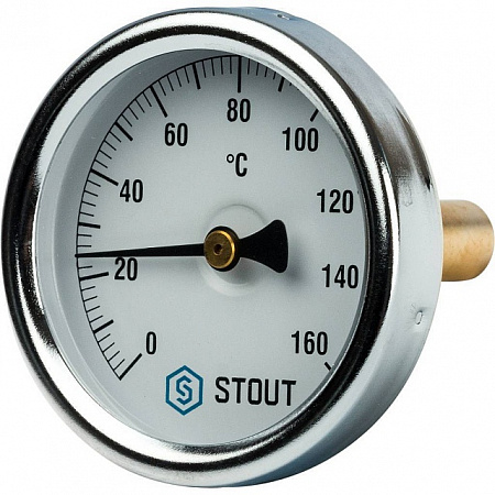 Термометр биметаллический погружной STOUT Ø63-1/2&quot;, гильза 50 мм, +120°C