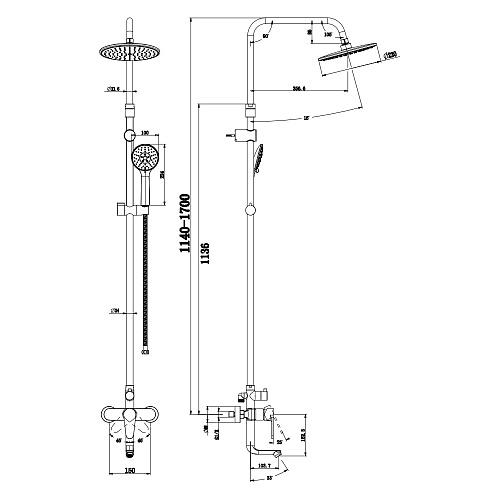 Смеситель для ванны с верхним душем OLIVE'S BARROS 22511-1BRB черный, латунь, упак (3 шт)