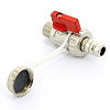 Кран шаровой потребительный UNI-FITT 3/8&amp;quot;x3/4&amp;quot; НН сливной со штуцером и заглушкой, флажок красный ме