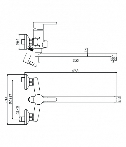 Смеситель для ванны с длинным изливом OLIVE'S TORRES 17221TR хром, латунь, упак (8 шт)