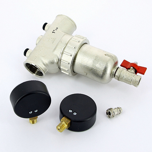 Фильтр промывной два манометра ITAP 189 никель 11/4&amp;quot; ВР-ВР, 300 мкм, латунная колба (27642H)