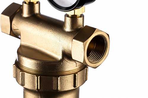 Фильтр промывной два манометра ГЕЙЗЕР БАСТИОН Ø76 без покрытия 3/4&amp;quot; ВР-ВР, 90 мкм, латунная колба