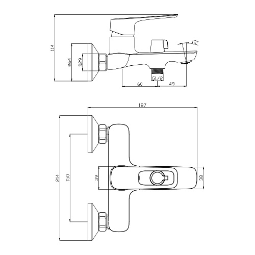 Смеситель для ванны OLIVE'S ARTIS 06201AT хром, латунь, уп. (8 шт)