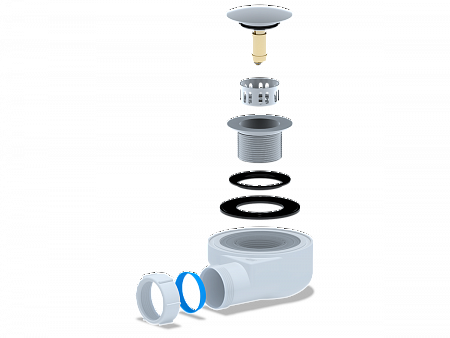 АНИПЛАСТ Сифон для душевого поддона 11/2&quot;х50 h=55mm, хром, клик-клак,грибок, сетка