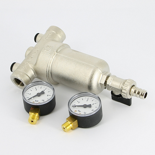 Фильтр промывной два манометра UNI-FITT никель 1/2&amp;quot; ВР-ВР, 300 мкм, латунная колба