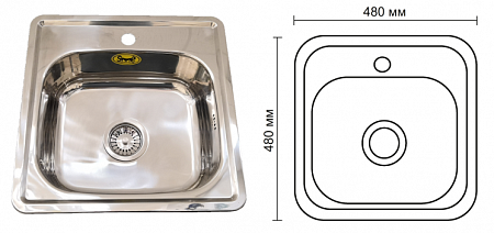 Мойка нержавеющая врезная глянцевая SMS-48/48 48х48 (сифон+крепеж)