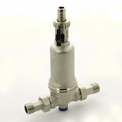 Фильтр промывной с манометром UNI-FITT никель 1/2&amp;quot; АМ-АМ, 100 мкм, латунная колба