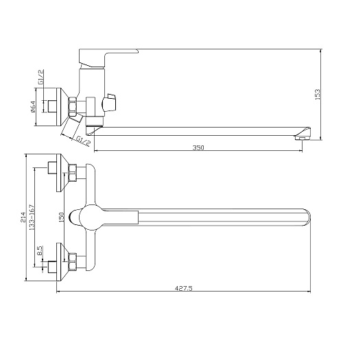 Смеситель для ванны с длинным изливом OLIVE'S TENERIFE 24221TN хром, латунь, упак (8 шт.)