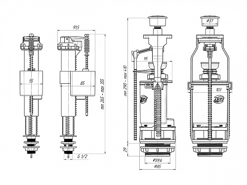 Арматура для бачка АНИПЛАСТ WC8510C нижняя подводка, кнопка 1/2&amp;quot;, хром