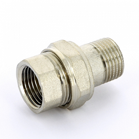 Американка ПРЯМАЯ резьбовая латунная UNI-FITT никель 1/2&quot; ВН, с прокладкой O-RING
