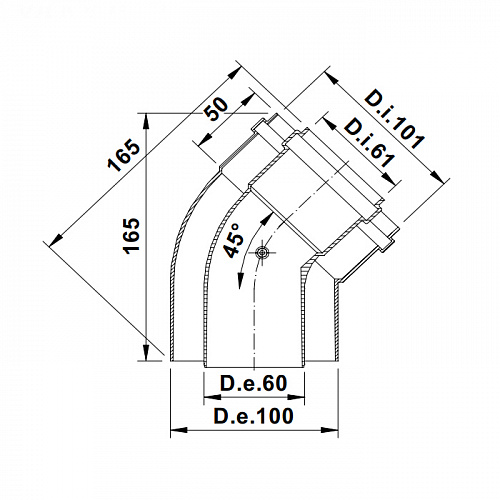 Угол коаксиальный TERMICA COU645 45˚ Ø60/100 п/м