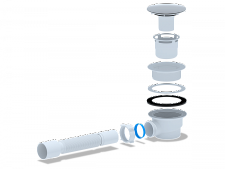 АНИПЛАСТ Cифон для душевого поддона 11/2&quot;х90 h65 c гибкой трубой 375х40х50(вальцовка)