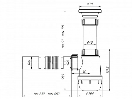 АНИПЛАСТ Сифон Грот 11/2&quot;х40 c гибкой трубой 40х40