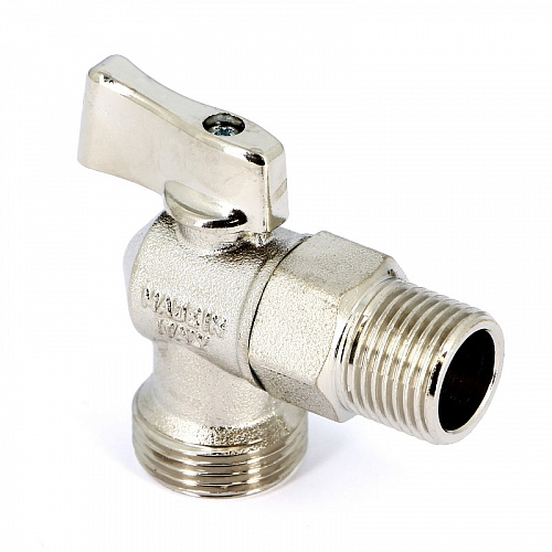 Кран шаровой потребительный угловой UNI-FITT бабочка 1/2&amp;quot;х3/4&amp;quot; НН, для стиральных машин, хром