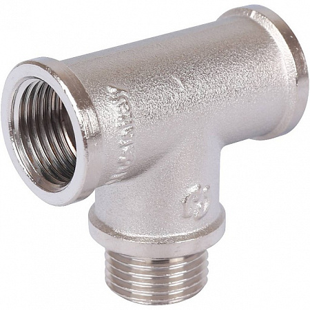 Тройник переходной резьбовой латунный STOUT никель 1/2&quot;x1/2&quot;x1/2&quot; ВНВ