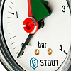 Манометр радиальный STOUT Ø63-1/4&amp;quot;, 4 бар, вертикальное подключение, с указателем предела