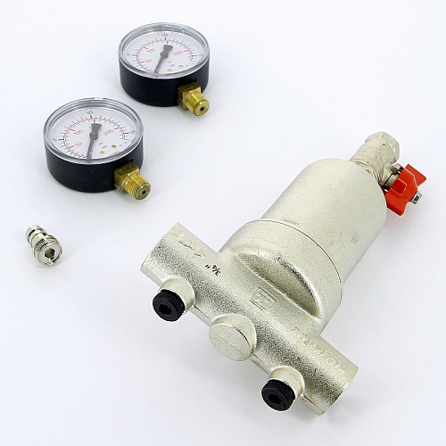 Фильтр промывной два манометра ITAP 189 никель 3/4&amp;quot; ВР-ВР, 300 мкм, латунная колба (27642G)