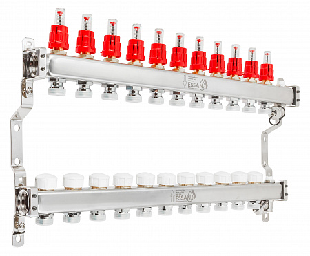 Коллекторная группа ESSAN GROUP802 нержавейка 1&quot;x3/4&quot; EK -11 выходов, с расходомерами (654 мм)