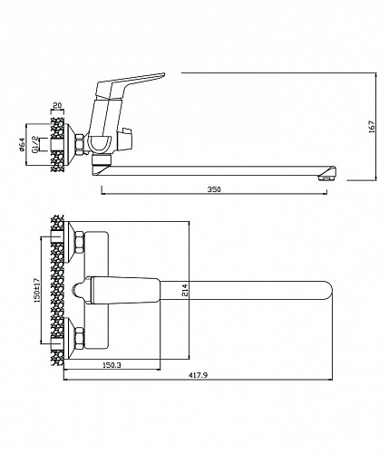 Смеситель для ванны с длинным изливом OLIVE'S ARAGON 10221AN хром, латунь, уп. (8 шт)