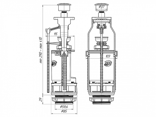 Сливная арматура для бачка однокнопочная АНИПЛАСТ ЛЮКС WC7010C универсальная