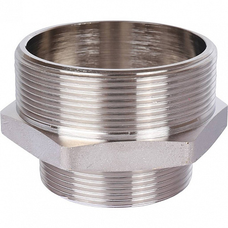 Ниппель переходной резьбовой латунный STOUT никель 21/2&quot;x2&quot; Н