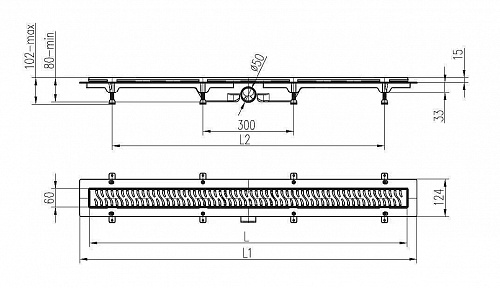 Душевой трап-лоток MCH Chudej нижний слив Ø40, рамка нерж, 750мм LINE серебро глянц