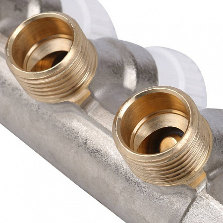 Коллектор распределительный вентильный STOUT никель 3/4&quot;x1/2&quot; -3 выхода, (белые ручки), евроконус