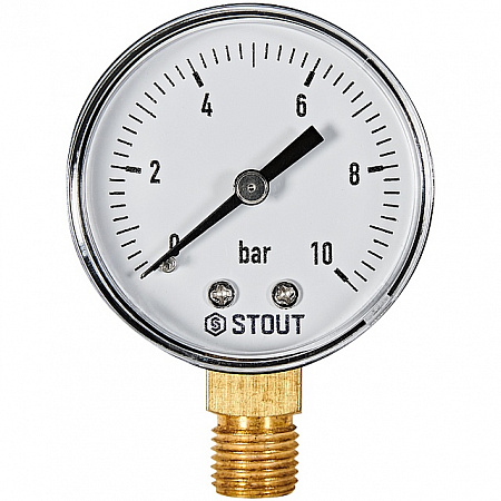 Манометр радиальный STOUT Корпус Dn 50 мм 1/4 , 0...10 бар, кл.2.5