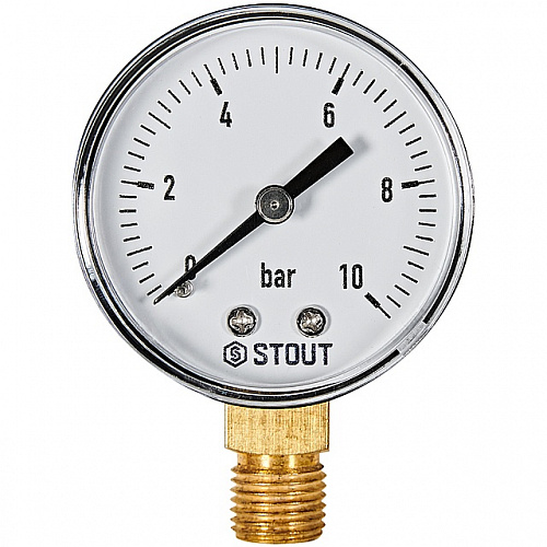 Манометр радиальный STOUT Корпус Dn 50 мм 1/4 , 0...10 бар, кл.2.5