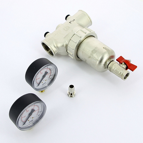 Фильтр промывной два манометра ITAP 189 никель 11/4&amp;quot; ВР-ВР, 300 мкм, латунная колба (27642H)