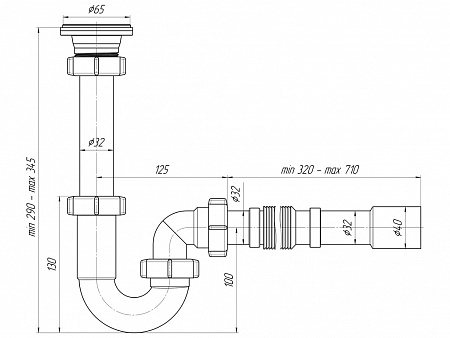 АНИПЛАСТ Сифон 11/4&quot;х32 прямоточный с гибкой трубой 32*32/40 DB1015