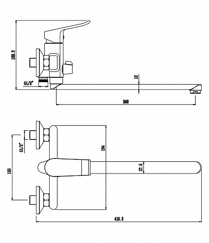 Смеситель для ванны с длинным изливом OLIVE'S PLAZA 16221PL хром, латунь, упак (8 шт)