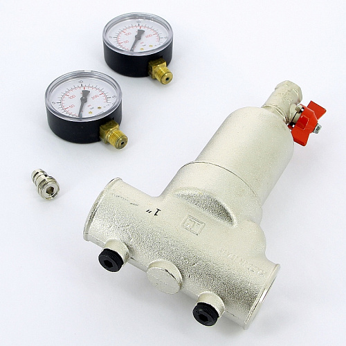 Фильтр промывной два манометра ITAP 189 никель 1&amp;quot; ВР-ВР, 300 мкм, латунная колба (28370)