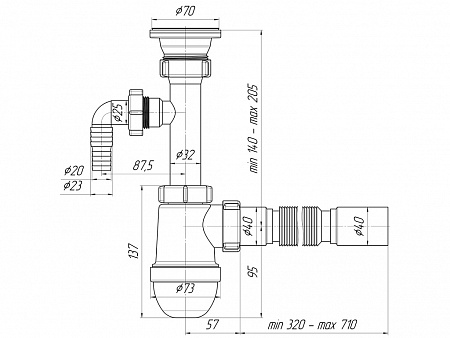 АНИПЛАСТ Сифон 11/2&quot;х40 с отв. с/м с г/тр 40х40