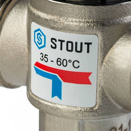 Клапан трехходовой термостатический смесительный STOUT для отопления и ГВС 1&quot; Н (35-60°С KV 2.5)